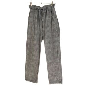 Popular21 Women’s High Rise Waist Tie Paper Bag Plaid Pants Black/Grey [US M]
